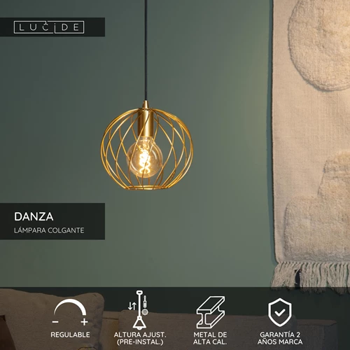 Lucide DANZA - Lámpara colgante - Ø 25 cm - 1xE27 - Oro mate / Latón - USP